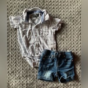 Collard Onesie and Jeans Set from 7 For All Mankind in 3-6M